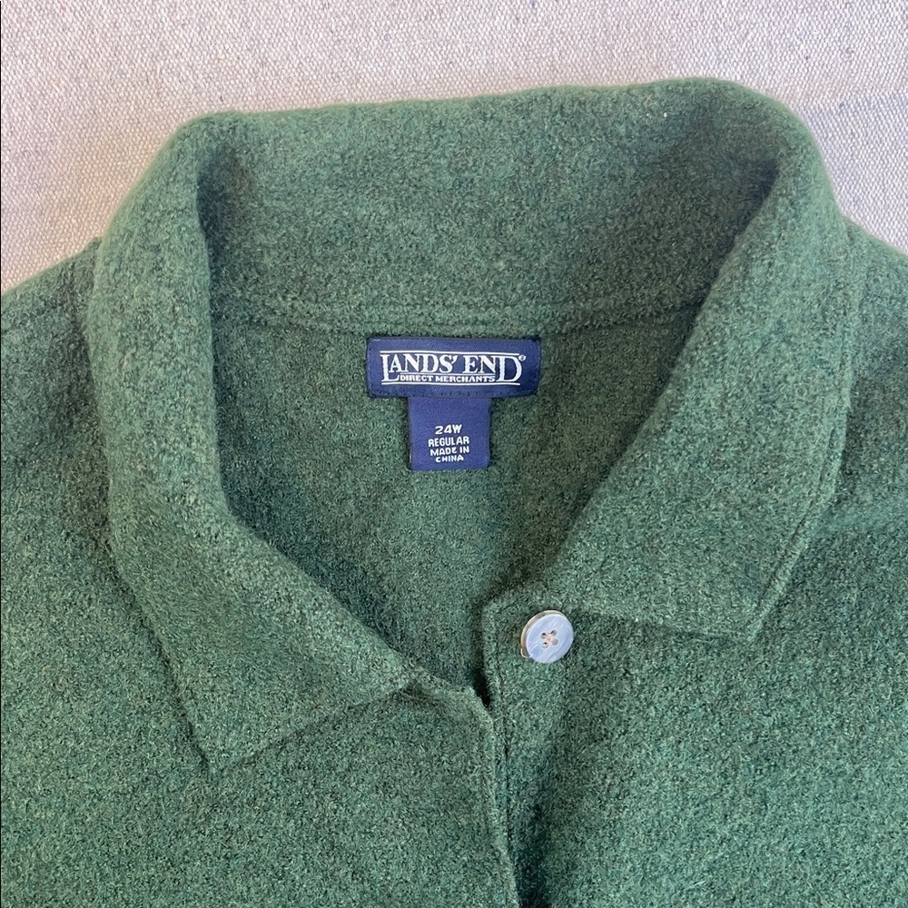 Lands’ End 100% Wool Green Button Front Jacket 24W Plus - Picture 2 of 13
